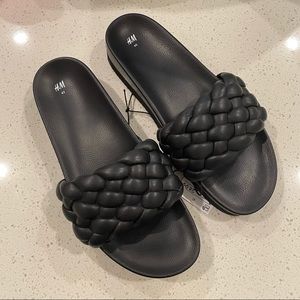 H&M Black Braided Slides ~ Size 8.5 (40) - NWT